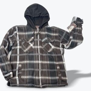 Mountain Ridge Fleece Hoodie‎ Jacket Lined Plaid Flannel Large Workwear Gorpcore